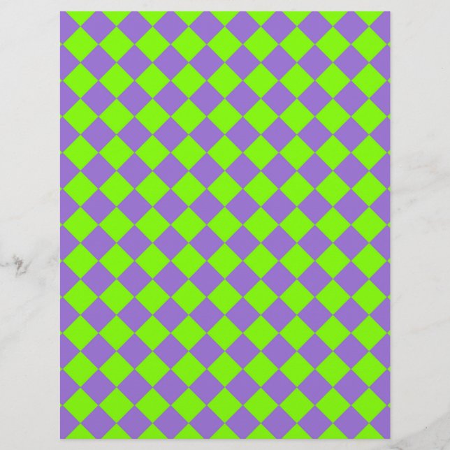 Purple Green Chequered Diamond Pattern Custom Letterhead (Front)