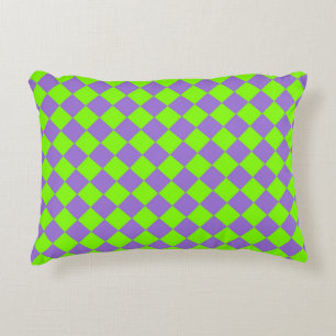 Purple Green Chequered Diamond Pattern Decorative Cushion