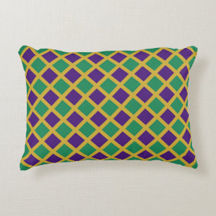 Purple Green Chequered Diamond Pattern Decorative Cushion