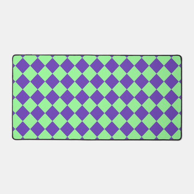 Purple Green Chequered Diamond Pattern  Desk Mat (Front)