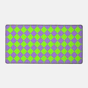 Purple Green Chequered Diamond Pattern Desk Mat