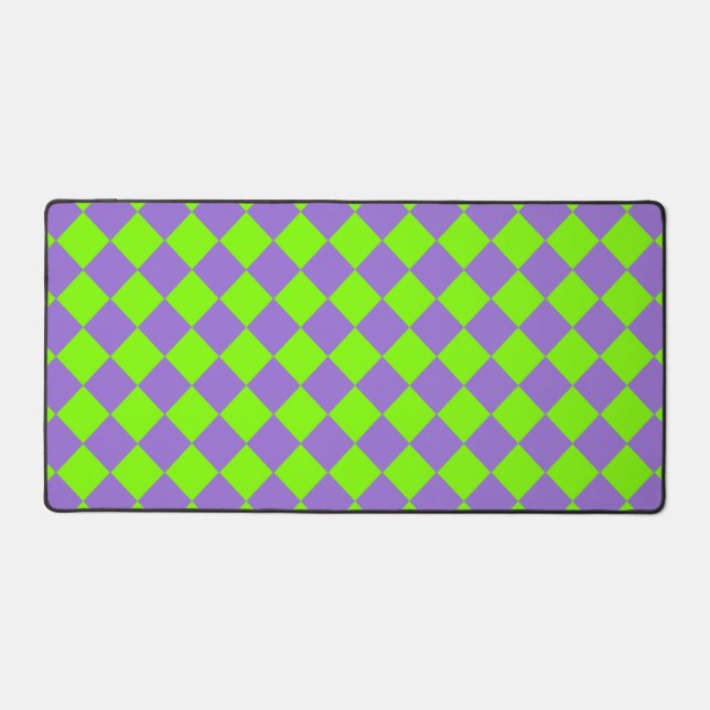 Purple Green Chequered Diamond Pattern Desk Mat (Front)