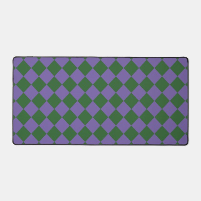 Purple Green Chequered Diamond Pattern  Desk Mat (Front)