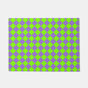 Purple Green Chequered Diamond Pattern Doormat