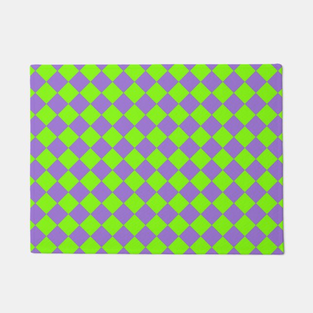 Purple Green Chequered Diamond Pattern Doormat (Front)