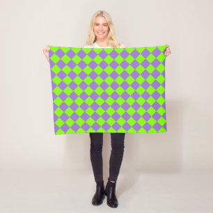 Purple Green Chequered Diamond Pattern Fleece Blanket