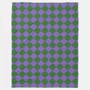 Purple Green Chequered Diamond Pattern Fleece Blanket