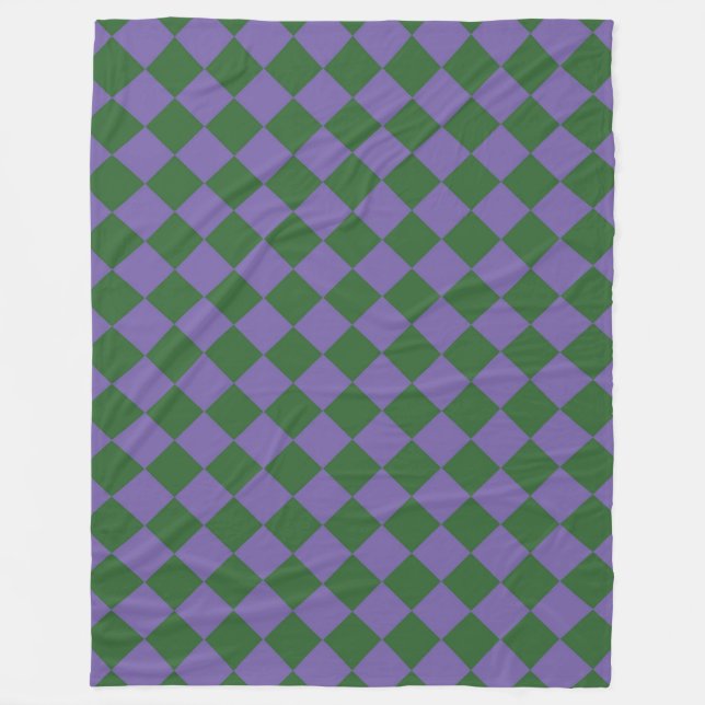 Purple Green Chequered Diamond Pattern Fleece Blanket (Front)