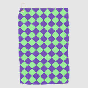 Purple Green Chequered Diamond Pattern Golf Towel