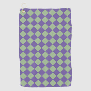 Purple Green Chequered Diamond Pattern Golf Towel