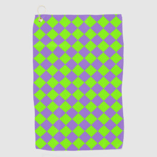 Purple Green Chequered Diamond Pattern Golf Towel