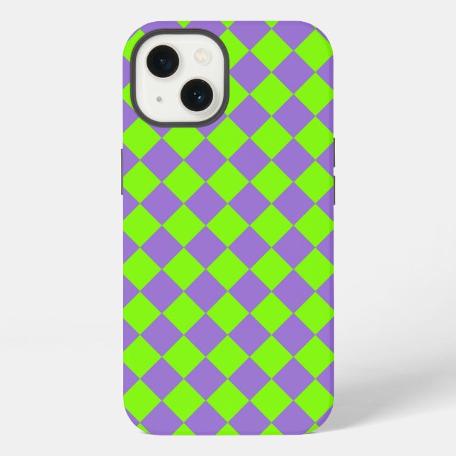 Purple Green Chequered Diamond Pattern iPhone Case (Back)