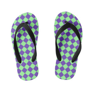 Purple Green Chequered Diamond Pattern  Kid's Thongs