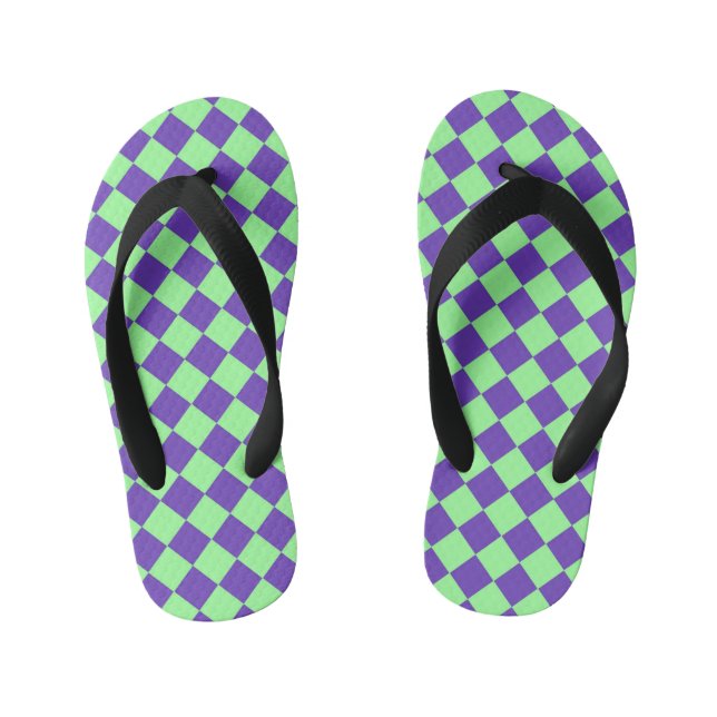 Purple Green Chequered Diamond Pattern  Kid's Thongs (Footbed)