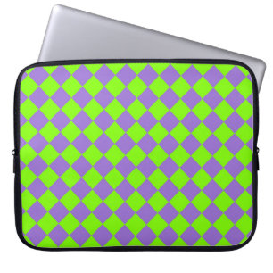 Purple Green Chequered Diamond Pattern Laptop Sleeve