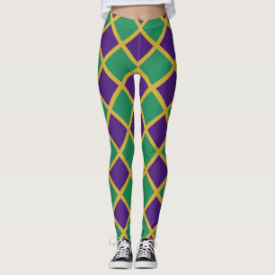 Purple Green Chequered Diamond Pattern Leggings
