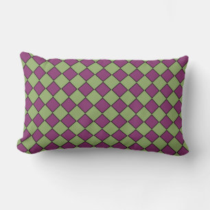 Purple Green Chequered Diamond Pattern Lumbar Cushion