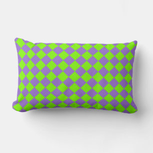 Purple Green Chequered Diamond Pattern Lumbar Cushion