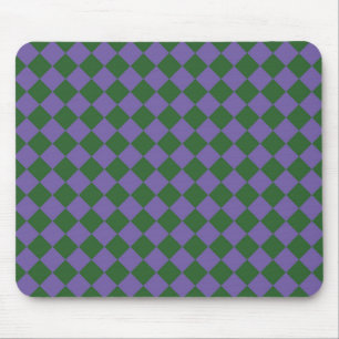 Purple Green Chequered Diamond Pattern Mouse Pad