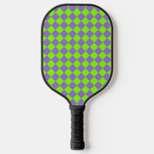 Purple Green Chequered Diamond Pattern Pickleball Paddle