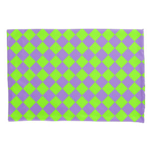 Purple Green Chequered Diamond Pattern Pillowcase
