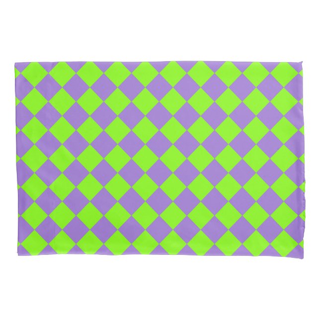Purple Green Chequered Diamond Pattern Pillowcase (Front)