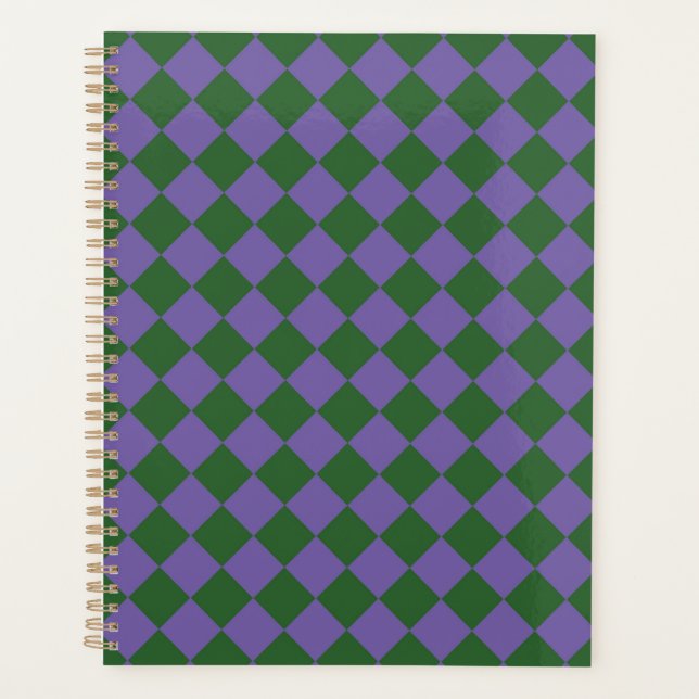 Purple Green Chequered Diamond Pattern  Planner (Front)