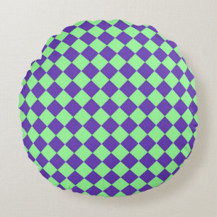 Purple Green Chequered Diamond Pattern  Round Cushion