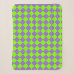 Purple Green Chequered Diamond Pattern Sherpa Blanket