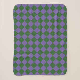 Purple Green Chequered Diamond Pattern Sherpa Blanket