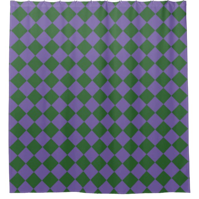 Purple Green Chequered Diamond Pattern  Shower Curtain (Front)