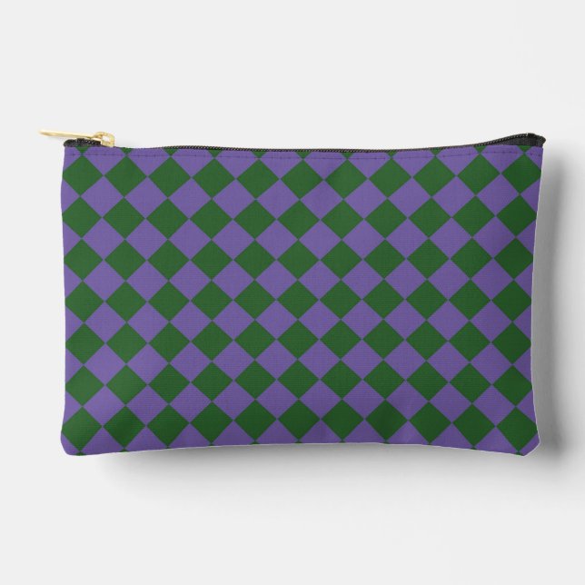 Purple Green Chequered Diamond Pattern Small Accessory Pouch (Front)