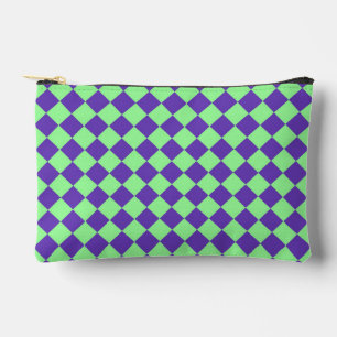 Purple Green Chequered Diamond Pattern Small Accessory Pouch