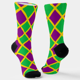 Purple Green Chequered Diamond Pattern Socks