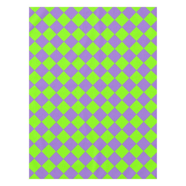 Purple Green Chequered Diamond Pattern Tablecloth (Front)