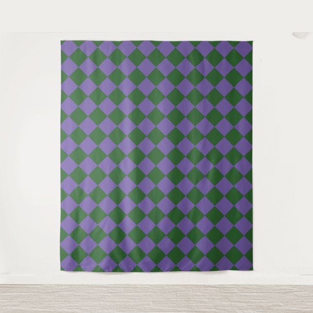 Purple Green Chequered Diamond Pattern  Tapestry (Front)