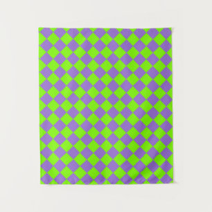 Purple Green Chequered Diamond Pattern Tapestry