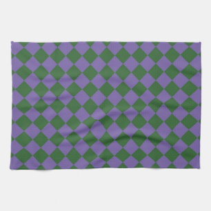 Purple Green Chequered Diamond Pattern  Tea Towel