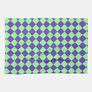 Purple Green Chequered Diamond Pattern Tea Towel