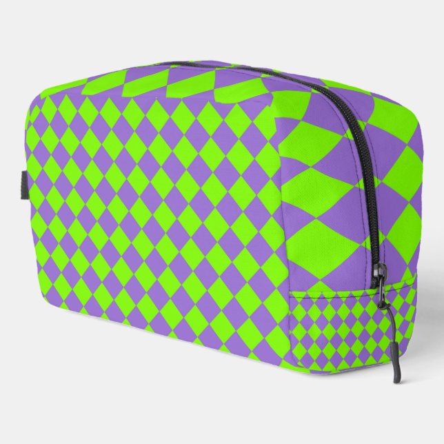 Purple Green Chequered Diamond Pattern Toiletry Ba Dopp Kit (Right Corner)