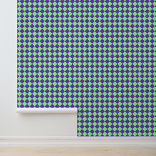 Purple Green Chequered Diamond Pattern Wallpaper