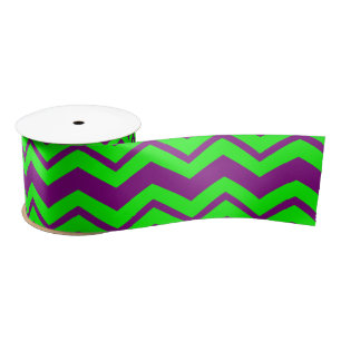 Purple Green Chevron Zigzag Design  Satin Ribbon