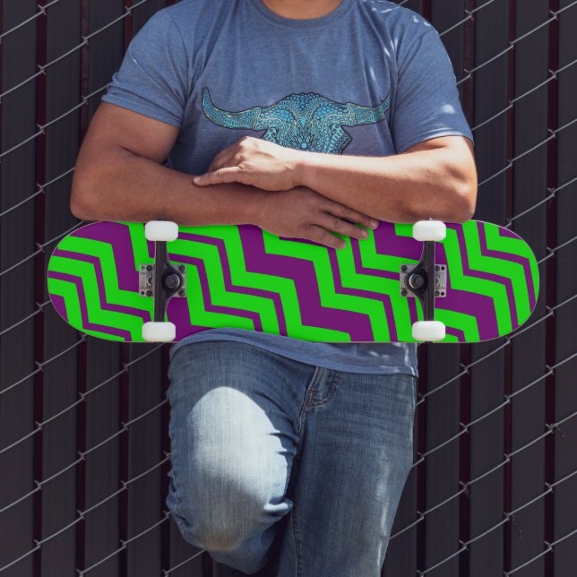 Purple Green Chevron Zigzag Design  Skateboard (Outdoor 3)