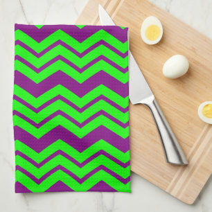 Purple Green Chevron Zigzag Design  Tea Towel