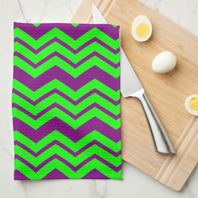 Purple Green Chevron Zigzag Design  Tea Towel (Quarter Fold)