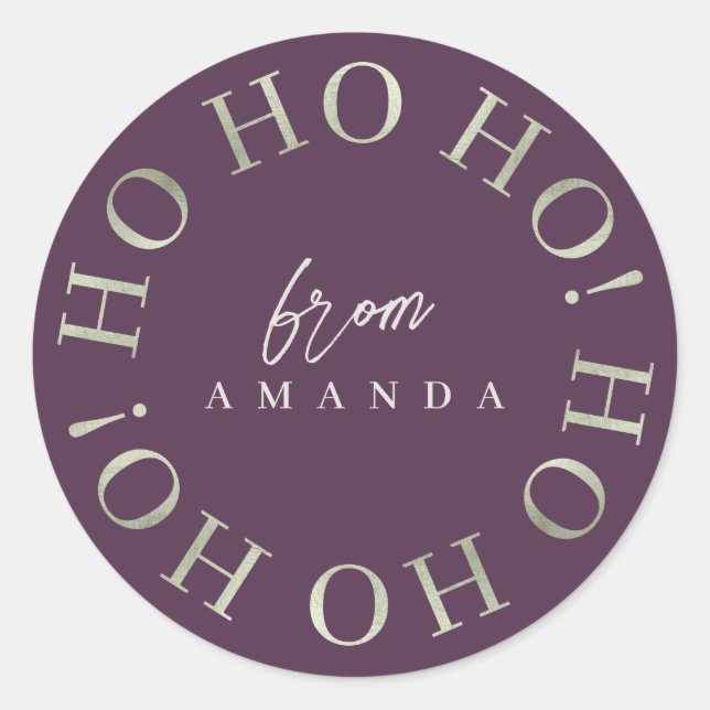 Purple Green Christmas Ho Ho Ho ID1009 Classic Round Sticker (Front)