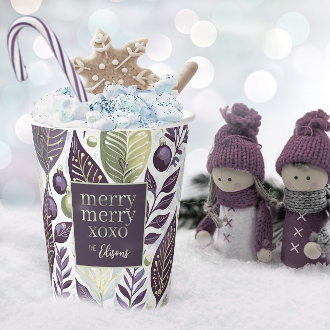 Purple Green Christmas Merry Pattern#21 ID1009 Paper Cups (Creator Uploaded)