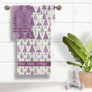 Purple Green Christmas Merry Pattern#25 ID1009 Bath Towel Set