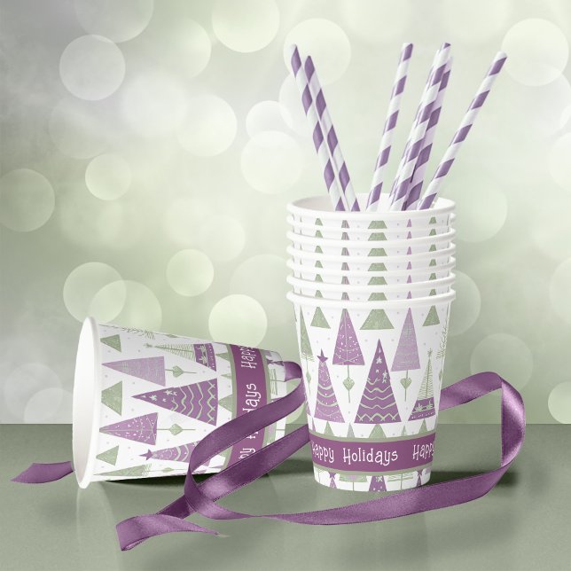 Purple Green Christmas Merry Pattern#25 ID1009 Paper Cups (Creator Uploaded)