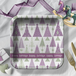 Purple Green Christmas Merry Pattern#25 ID1009 Paper Plate